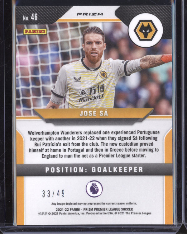 Jose Sa 2021-22 Panini Prizm Premier League Purple Ice 33/49