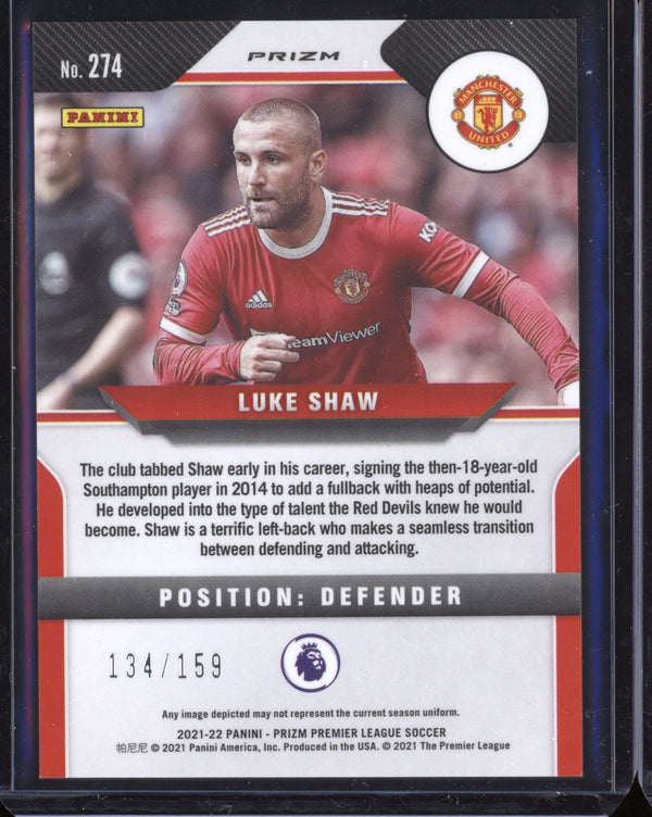 Luke Shaw 2021-22 Panini Prizm Premier League Red Mojo 134/159