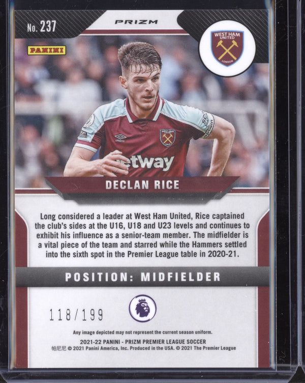 Declan Rice 2021-22 Panini Prizm Premier League Red Prizm 118/199