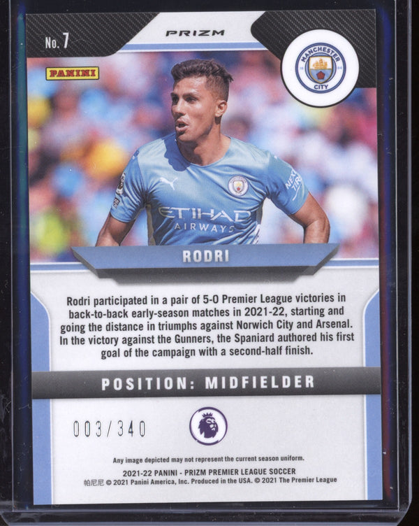 Rodri 2021-22 Panini Prizm Premier League Blue Prizm 3/340