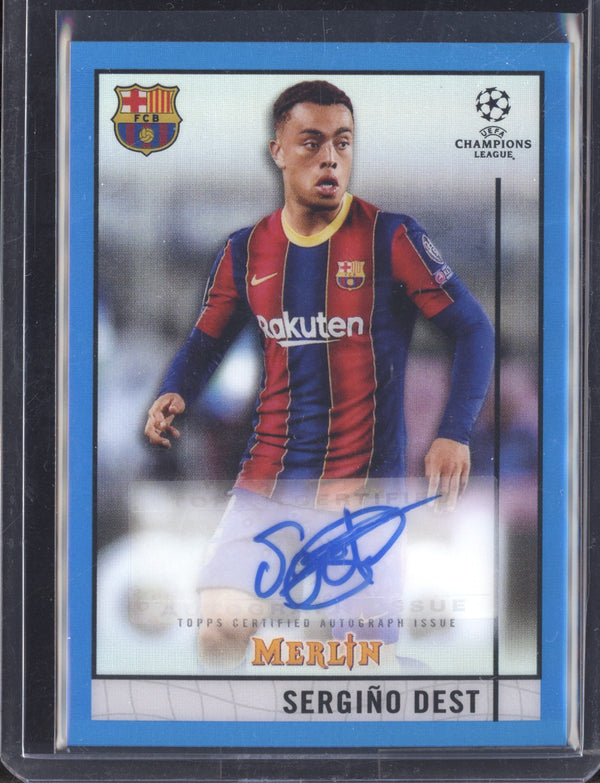 Sergino Dest 2020-21 Topps  Merlin UEFA Champions League Blue Chrome Autograph 33/75