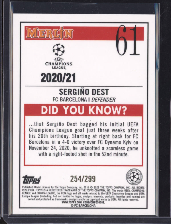 Sergino Dest 2020-21 Topps  Merlin UEFA Champions League Purple Refractor 254/299