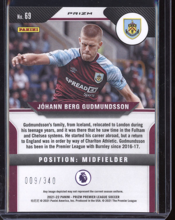 Johann Berg Gudmundsson 2021-22 Panini Prizm Premier League Blue Prizm 9/340