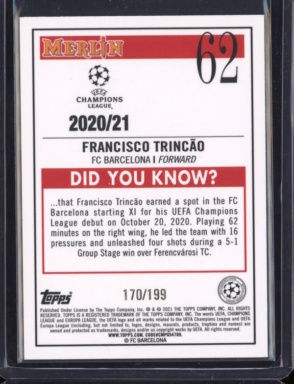 Francisco Trincao 2020-21 Topps  Merlin UEFA Champions League Aqua Refractor RC 170/199