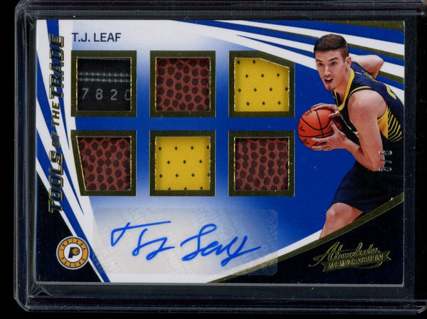 TJ Leaf 2017-18 Panini Absolute Tools of the Trade 6 Patch Auto Blue RC 3/5