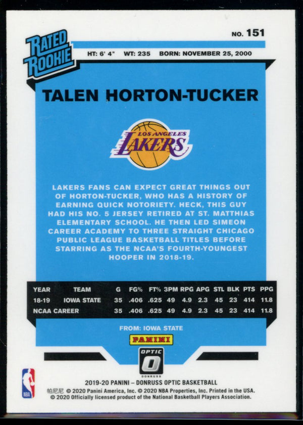 Talen Horton-Tucker 2019-20 Panini Optic RC