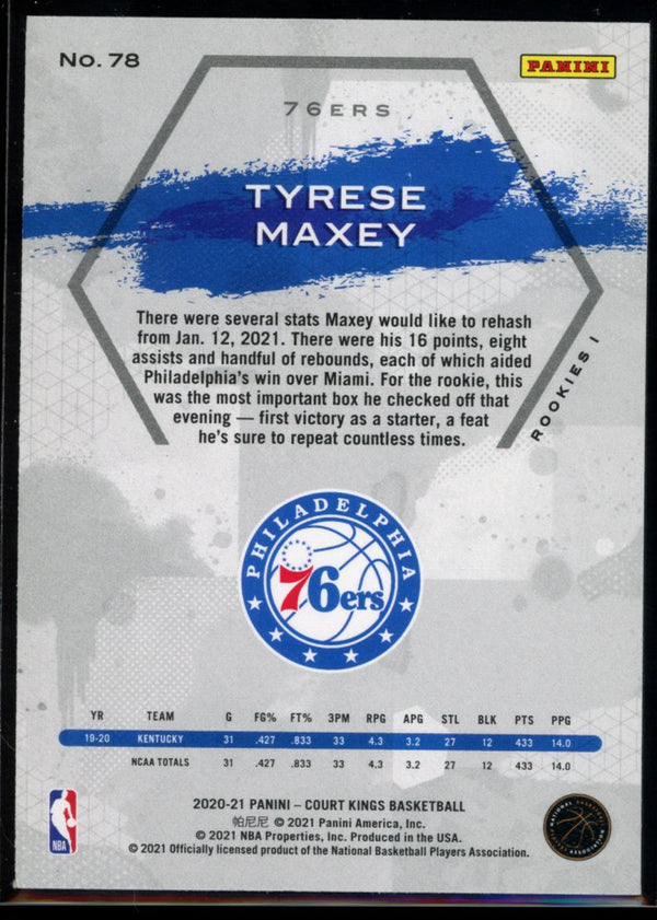 Tyrese Maxey 2020-21 Panini Court Kings Level 1 RC