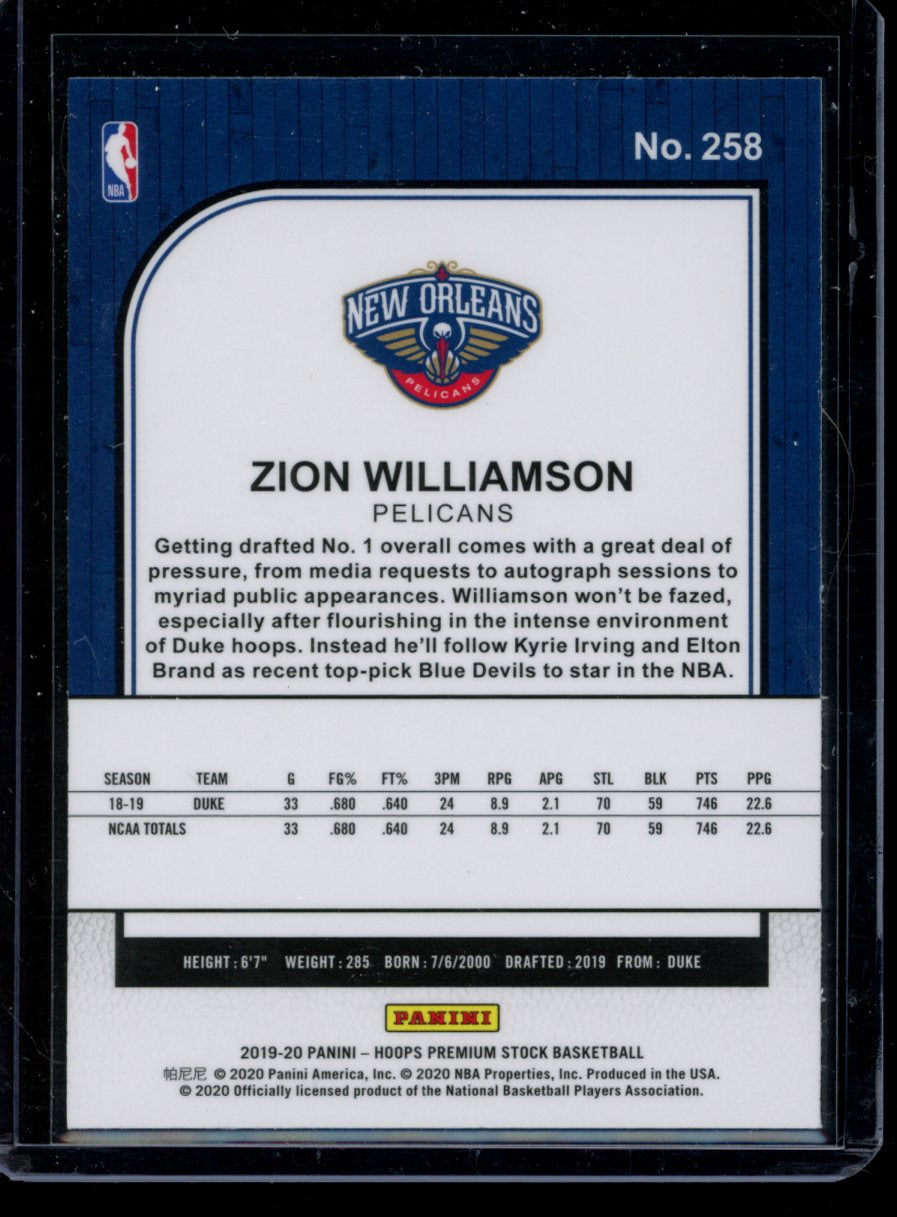 Zion Williamson 2019-20 Panini Hoops Premium RC