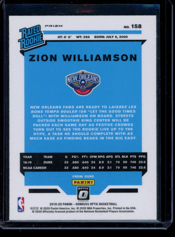 Zion Williamson 2019-20 Panini Optic Purple RC