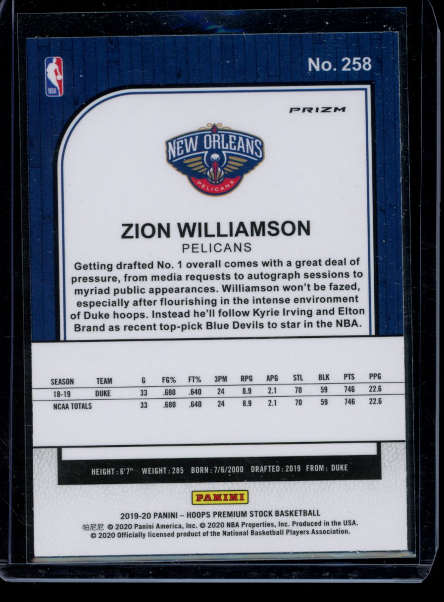 Zion Williamson 2019-20 Panini Hoops Premium Silver Flash Variation RC