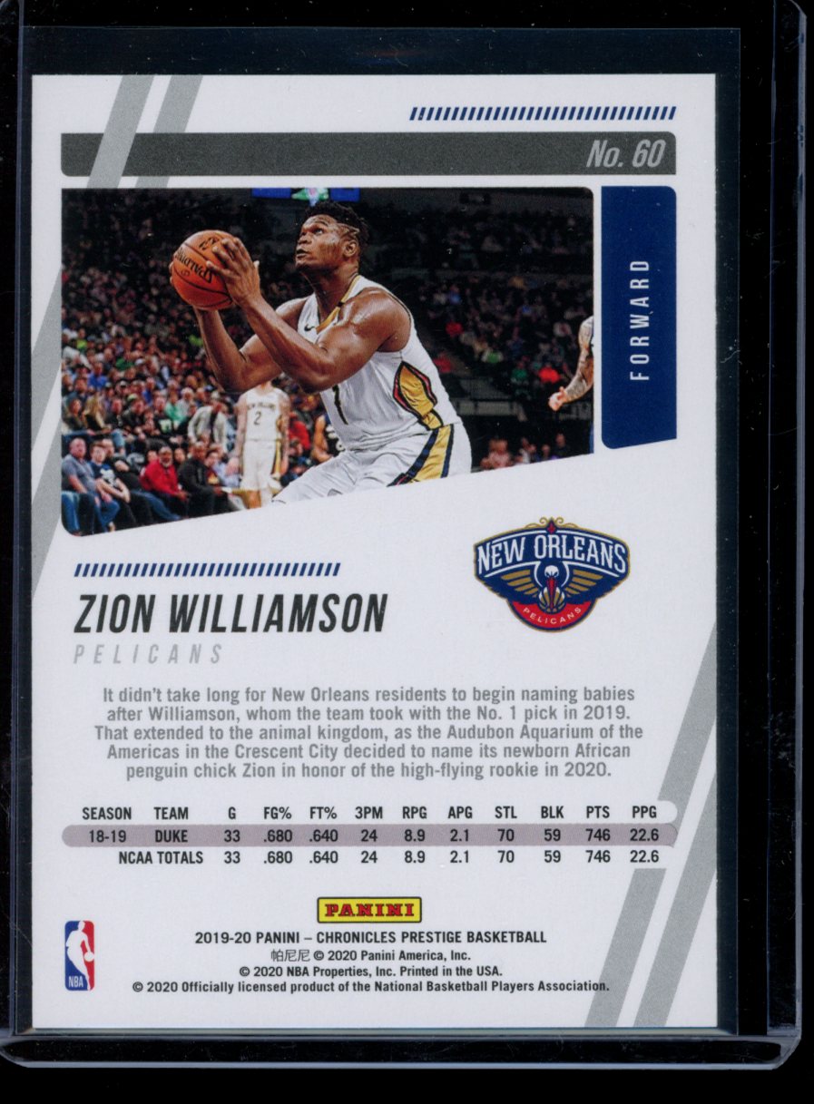 Zion Williamson 2019-20 Panini Chronicles Prestige RC