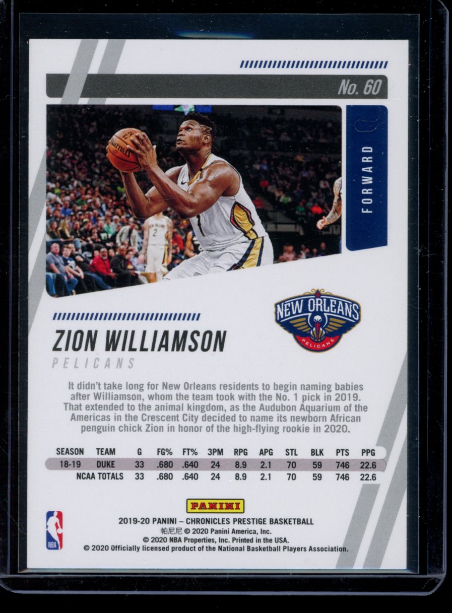 Zion Williamson 2019-20 Panini Chronicles Prestige RC