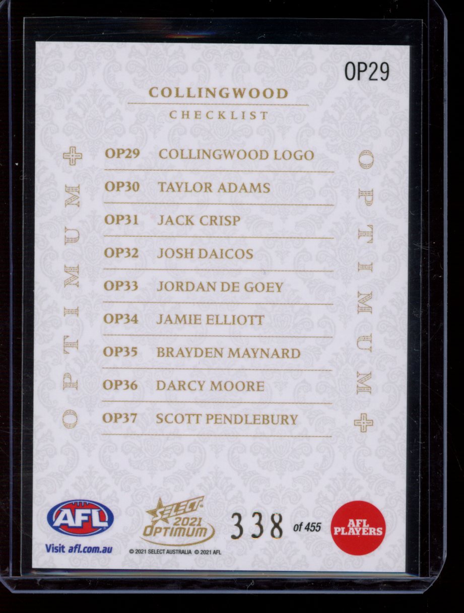 Collingwood Checklist 2021 Select Optimum 338/455