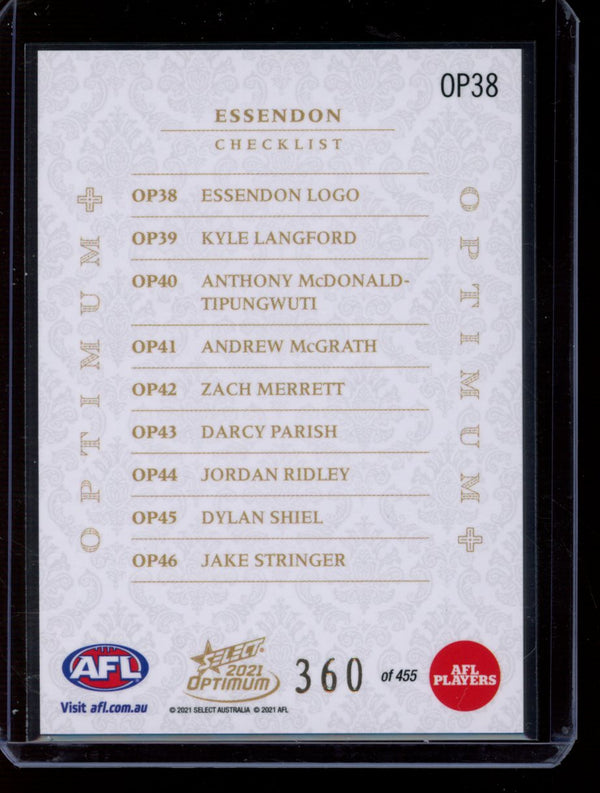 Essendon Checklist 2021 Select Optimum 360/455