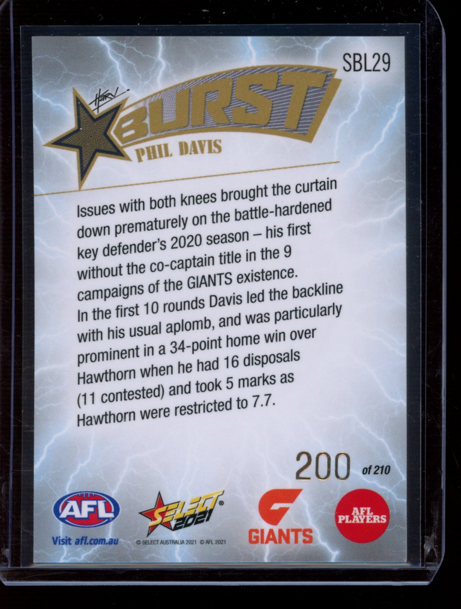 Phil Davis 2021 Select Footy Stars Lightning Burst 200/210