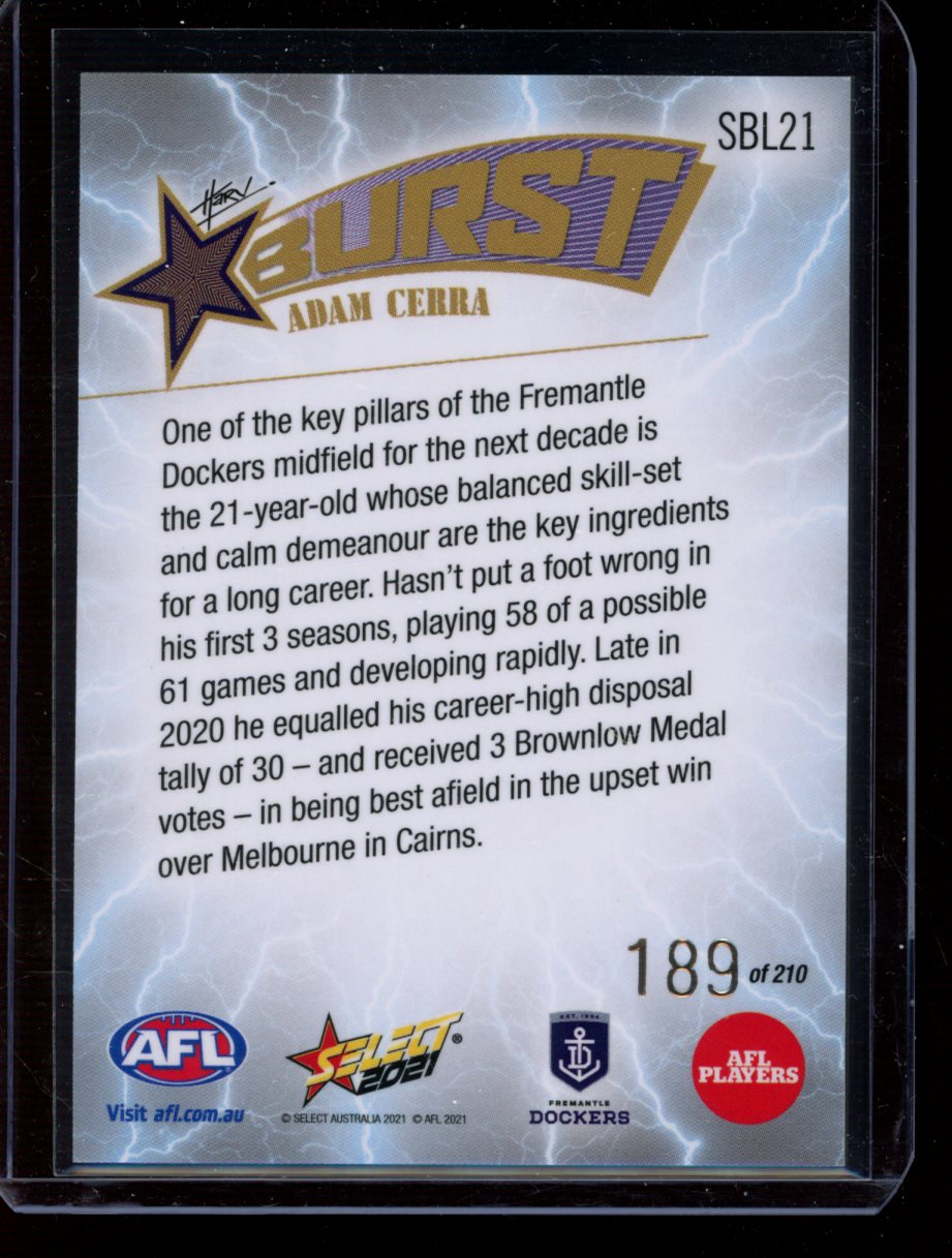 Adam Cerra 2021 Select Footy Stars Lightning Burst 189/210