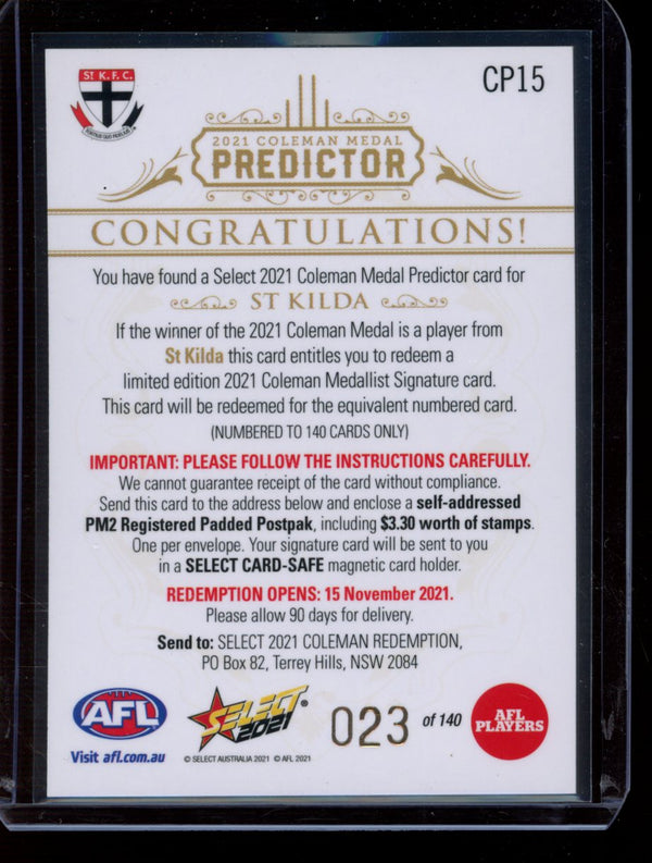 St Kilda Gold 2021 Select Footy Stars Coleman Medal Predictor 23/140