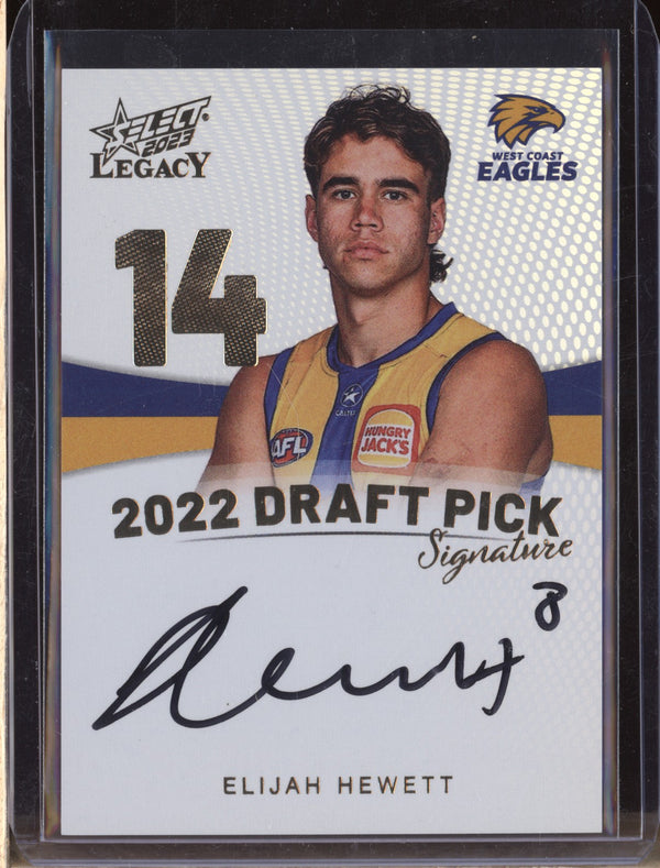 Elijah Hewett 2023 Select Legacy AFL DPSG14 Draft Pick Signature Gold RC 35/90