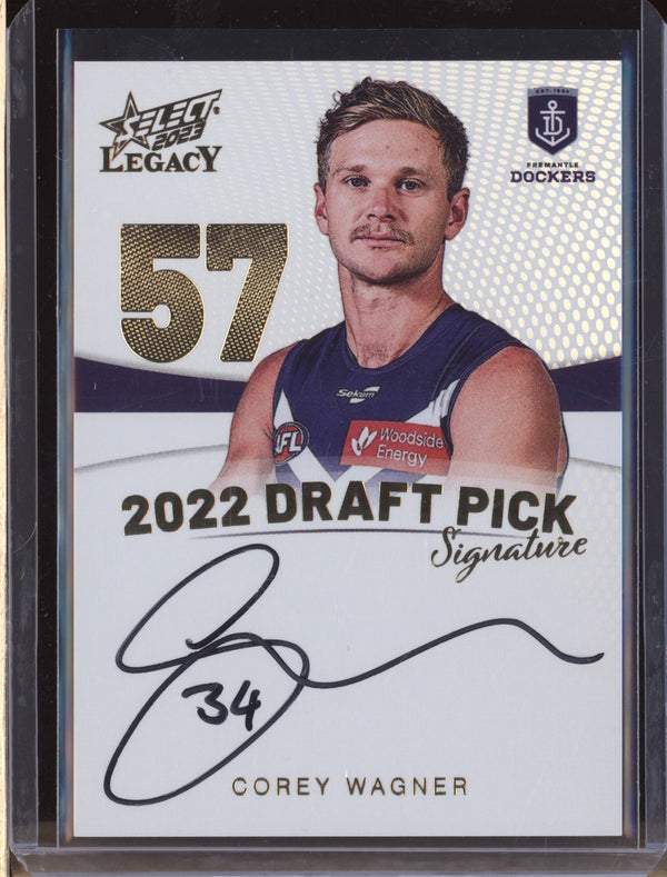 Corey Wagner 2023 Select Legacy AFL DPSG57 Draft Pick Signature Gold RC 29/90