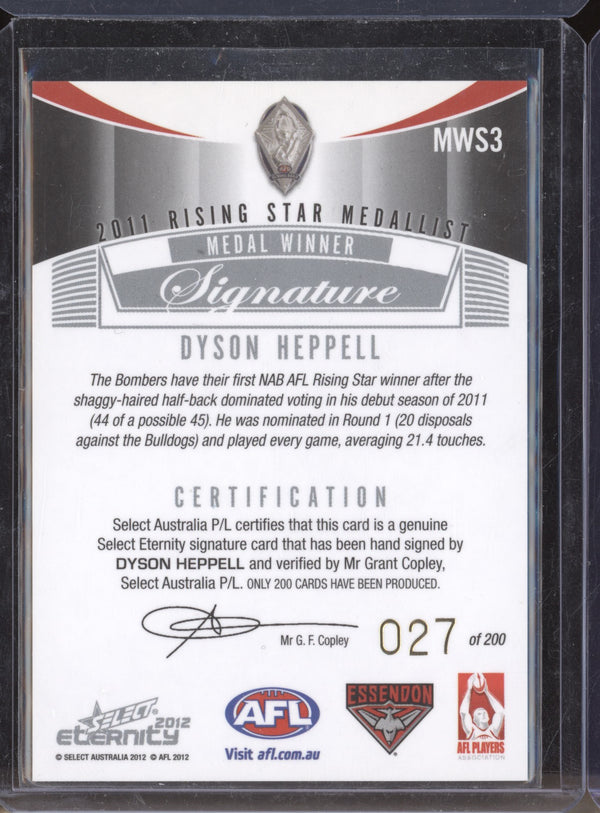 Dyson Heppell 2012 Select Eternity  MWS3 2011 Rising Star Medal Signature 27/200