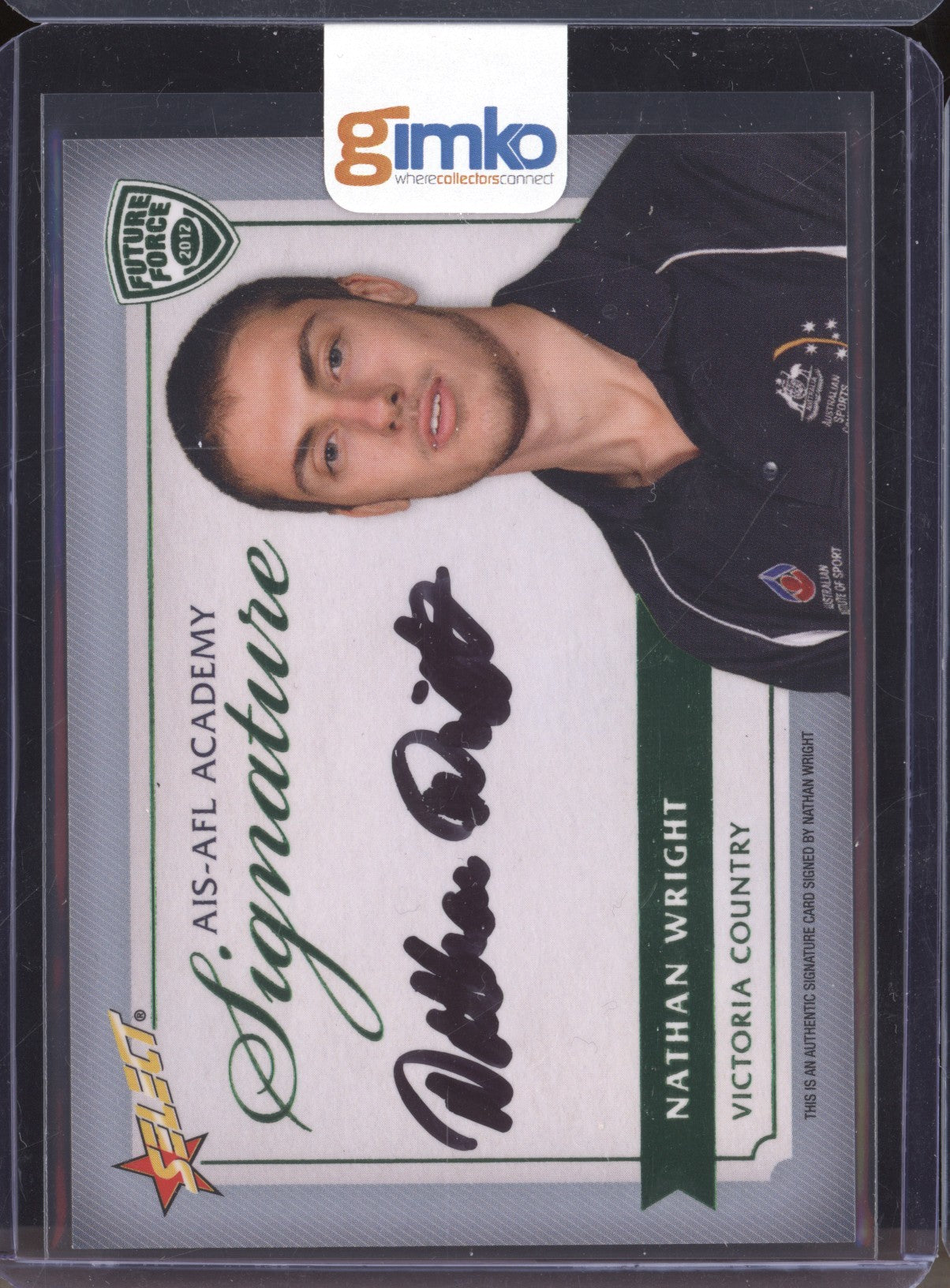 Nathan Wright 2012 Select Future Force FFS14 Green AIS-AFL Signature RC 20/150