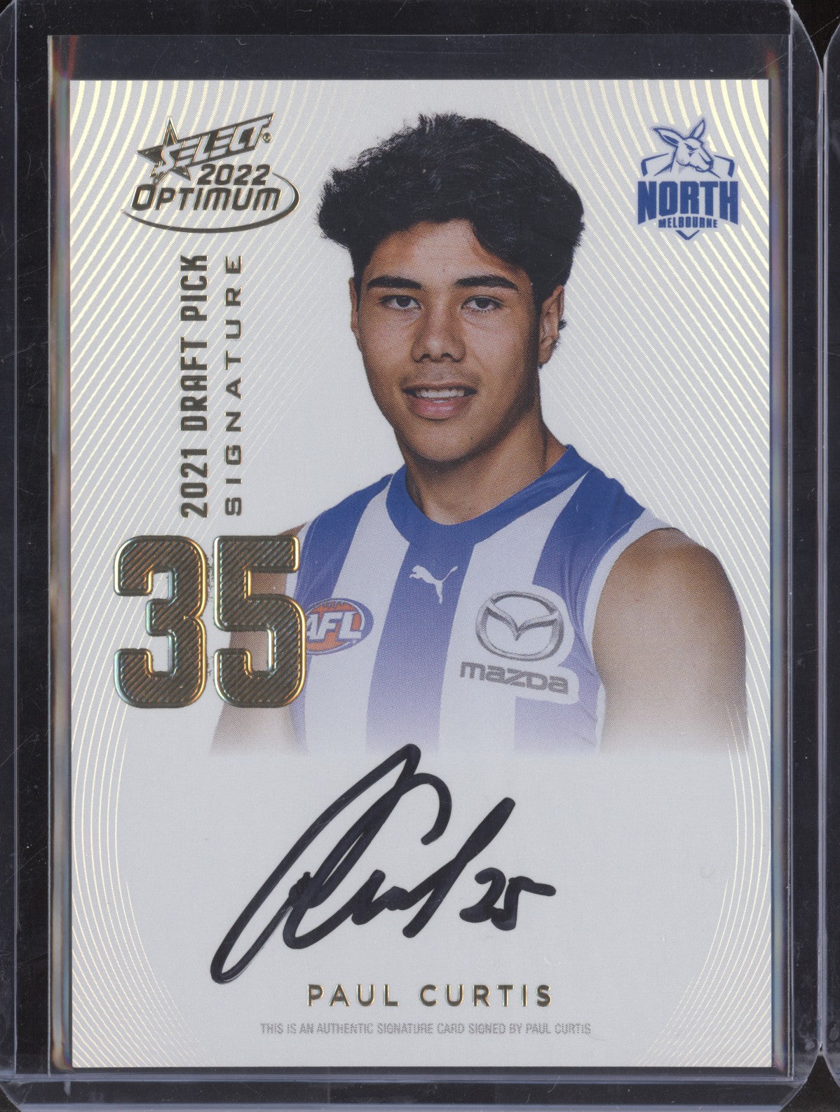 Paul Curtis 2022 Select Optimum DPSG35 Draft Pick Signature Gold RC 46/85