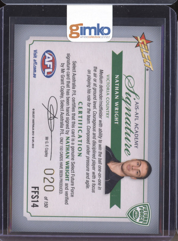 Nathan Wright 2012 Select Future Force FFS14 Green AIS-AFL Signature RC 20/150