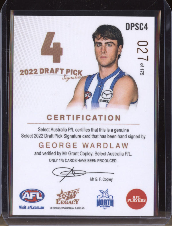 George Wardlaw 2023 Select Legacy AFL DPSC4 Draft Pick Signature Copper RC 27/175