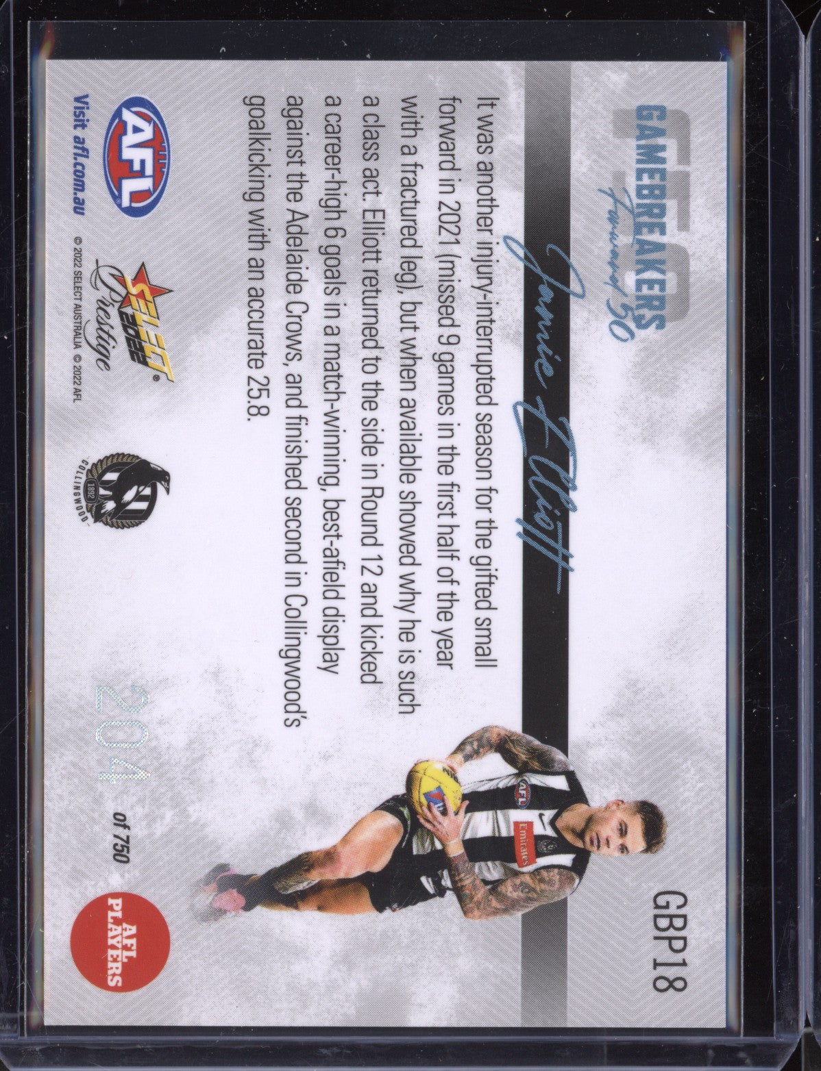 Jamie Elliott 2022 Select Footy Stars Prestige Gamebreakers F50 204/350