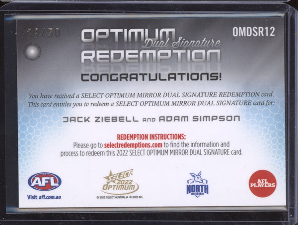 Jack Ziebell Adam Simpson 2022 Select Optimum OMDSR12 Optimum Dual Signature Redemption 29/50