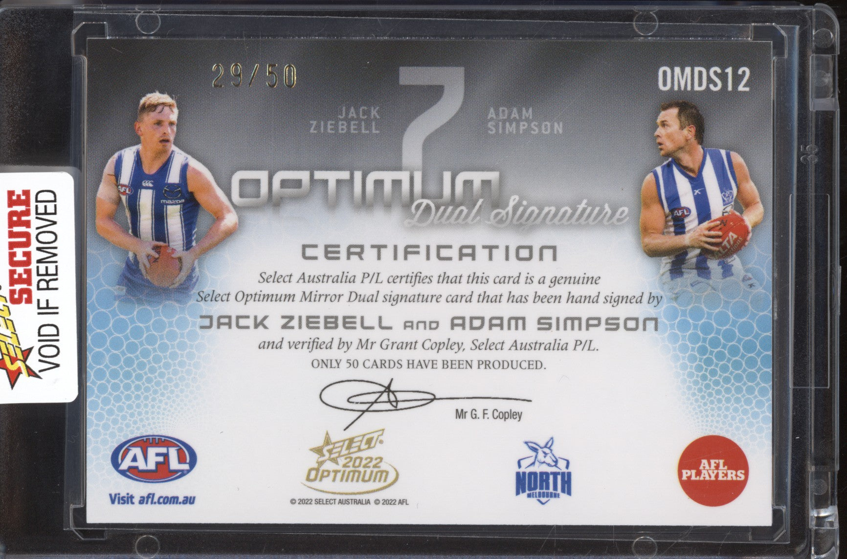 Jack Ziebell /Adam Simpson 2022 Select Optimum OMDS12 Dual Signature 29/50