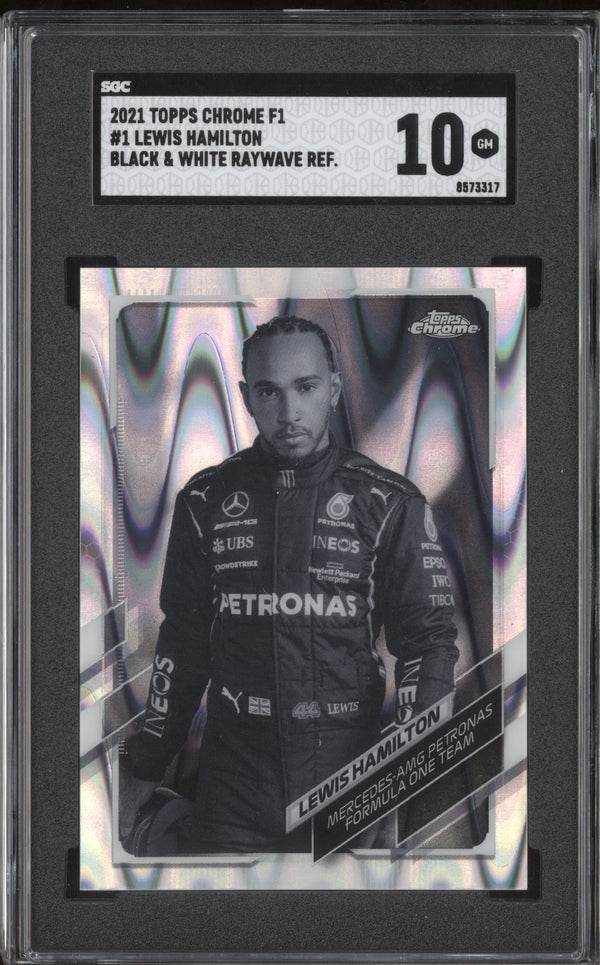 Lewis Hamilton 2021 Topps Chrome Formula One 1 Black & White Ray Wave SGC 10