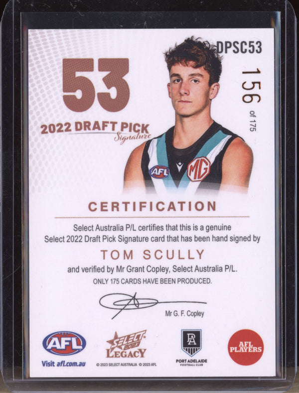 Tom Scully 2023 Select Legacy AFL DPSC53 Draft Pick Signature Copper RC 156/175