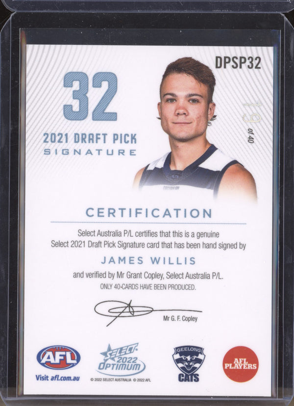 James Willis 2022 Select Optimum DPSP32 Platinum Draft Pick Signature RC 19/40