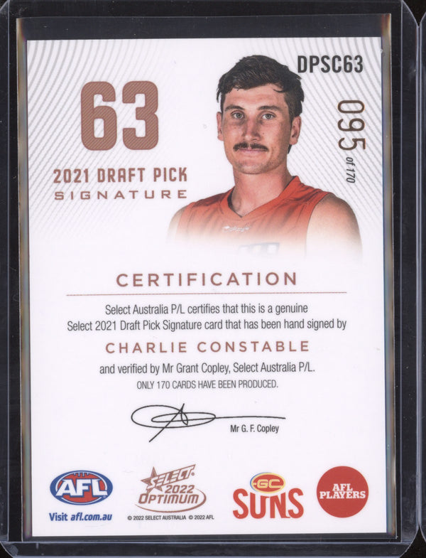 Charlie Constable 2022 Select Optimum DPSC63 Draft Pick Signature Copper RC 95/170