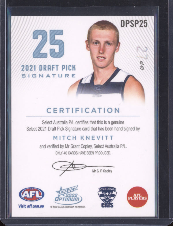 Mitch Knevitt 2022 Select Optimum DPSP25 Draft Pick Signature Platinum RC 27/40