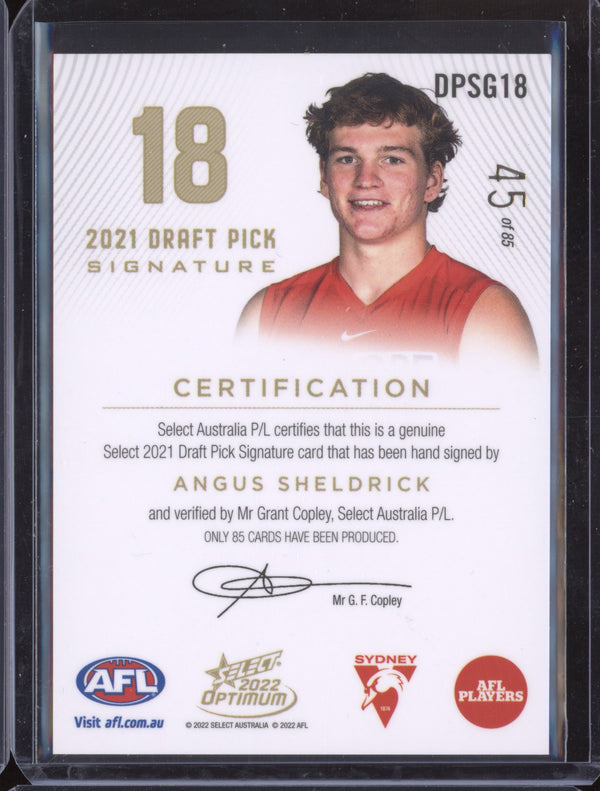 Angus Sheldrick 2022 Select Optimum DPSG18 Draft Pick Signature Gold RC 45/85