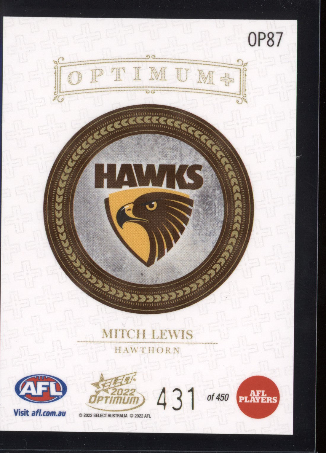 Mitch Lewis 2022 Select Optimum OP87 Optimum Plus OP87