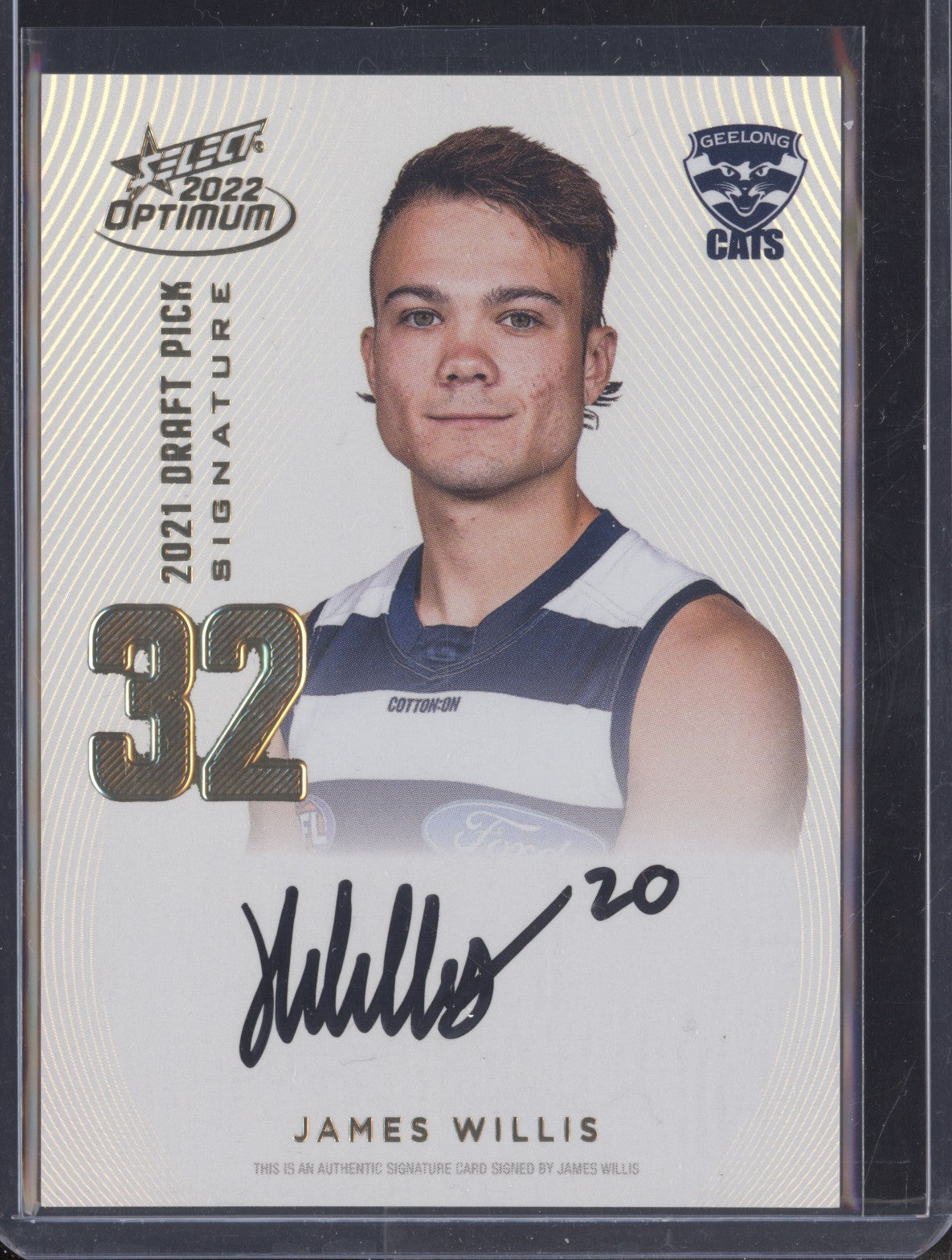 James Willis 2022 Select Optimum DPSG32 Draft Pick Signature Gold RC 25/85