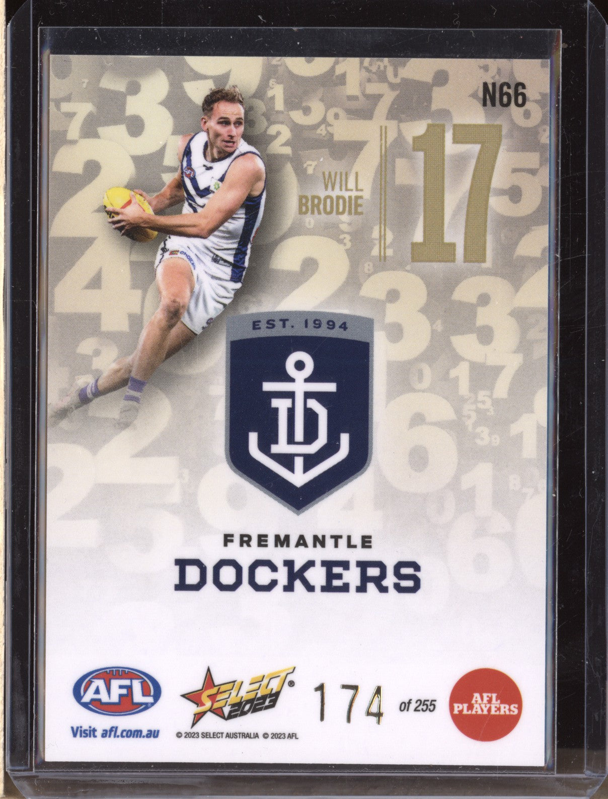 Will Brodie 2023 Select Footy Stars N66 Numbers Gold 174/255