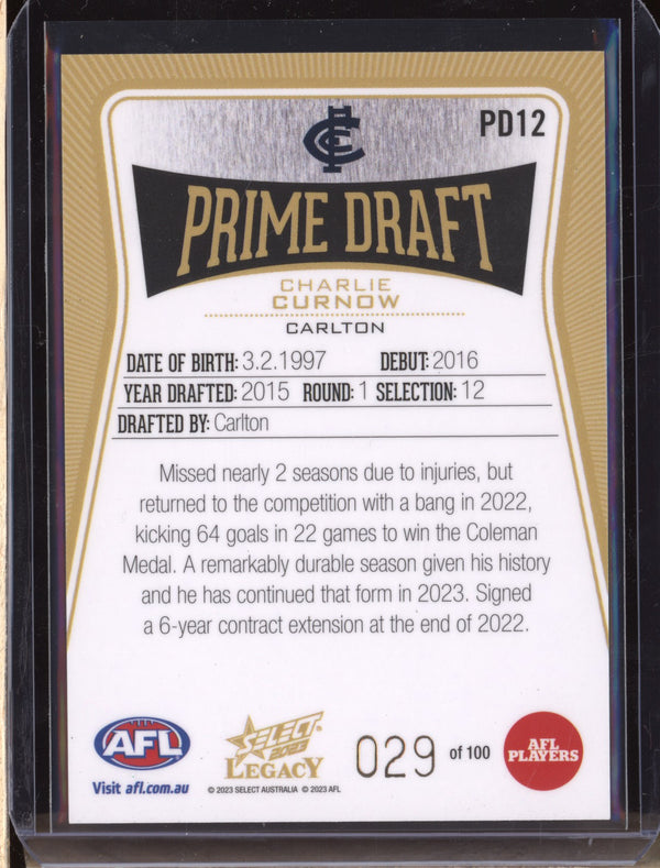 Charlie Curnow 2023 Select Legacy AFL PD12 Prime Draft 29/100