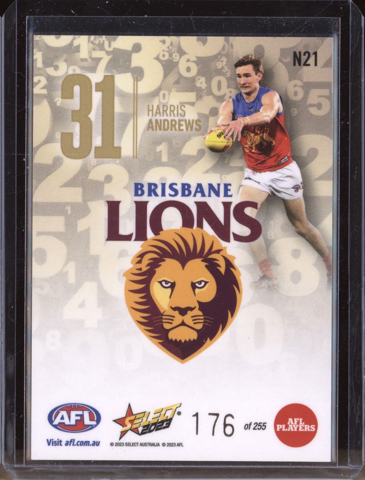 Harris Andrews 2023 Select Footy Stars N21 Numbers Gold 176/255