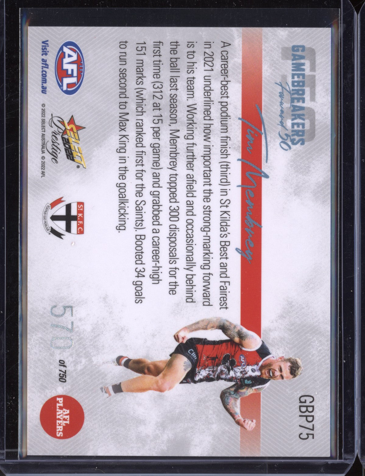 Tim Membrey 2022 Select Footy Stars Prestige Gamebreakers F50 570/750