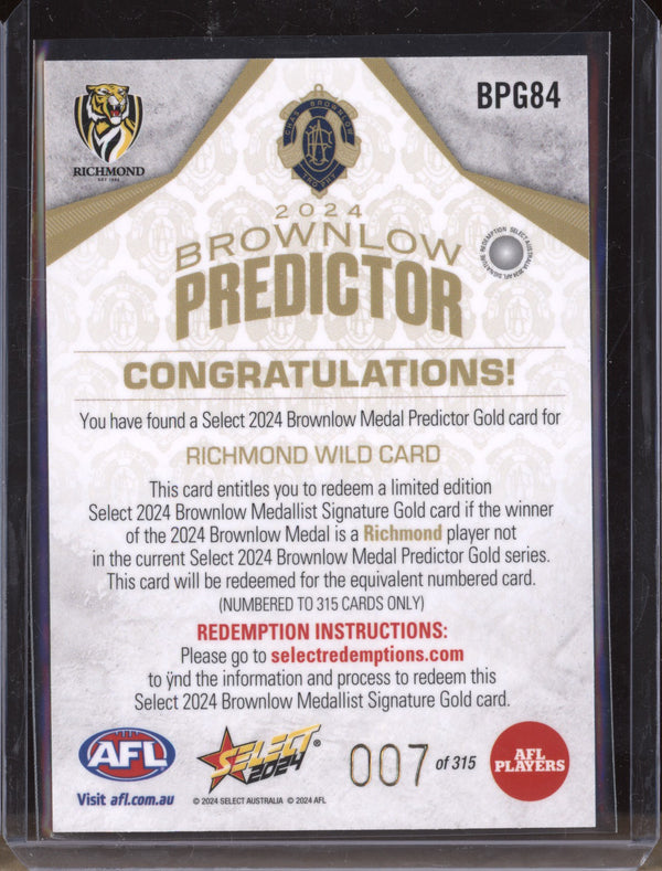 Richmond Wild Card 2024 Select Footy Stars Brownlow Predictor Gold Low 007/315