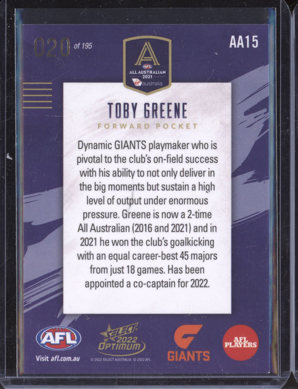 Toby Greene 2022 Select Optimum AA15 2021 All Australian 20/195