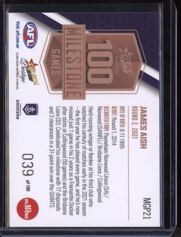 James Aish 2022 Select Footy Stars Prestige AFL Milestones Games 39/195