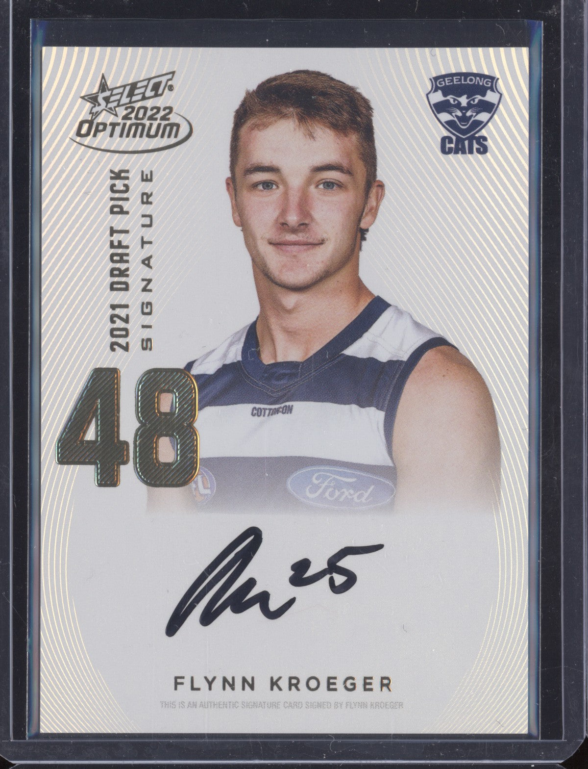 Flynn Kroeger 2022 Select Optimum DPSG48 Draft Pick Signature Gold RC 68/85