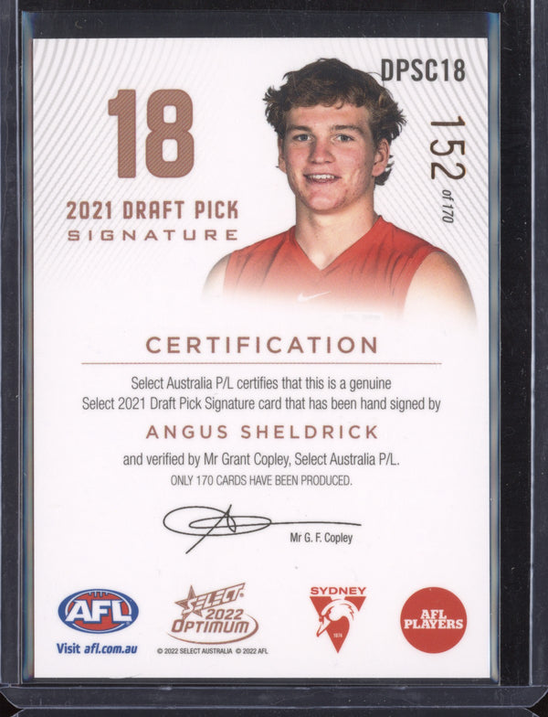 Angus Sheldrick 2022 Select Optimum DPSC18 Draft Pick Signature Copper RC 152/170