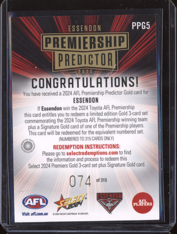 Essendon 2024 Select Footy Stars PPG5 Premiership Predictor Gold 74/315