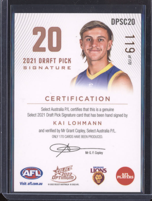 Kai Lohmann 2022 Select Optimum DPSC20 Draft Pick Signature Copper RC 119/170